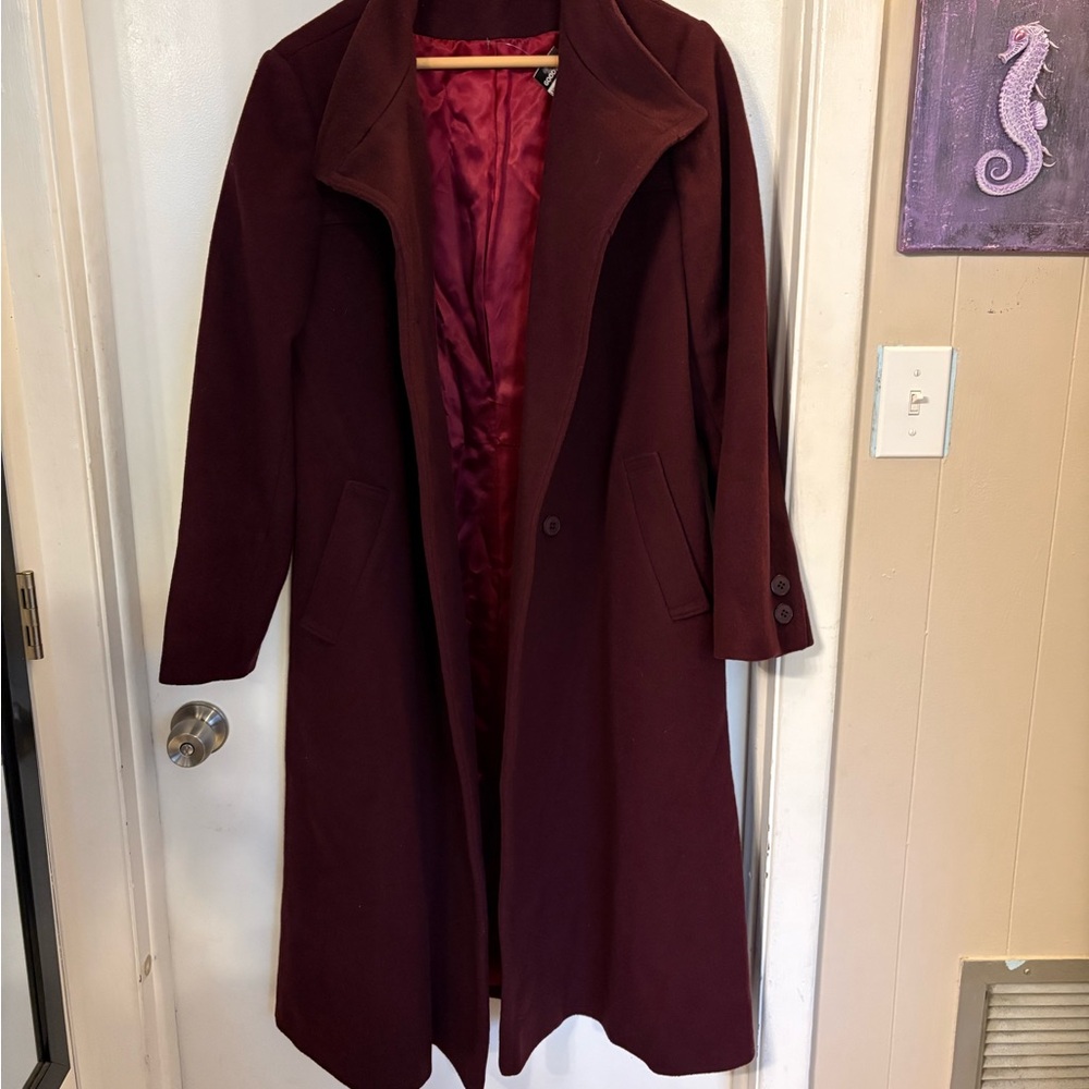 Vintage Burgundy Women's 100% Wool Trench Coat